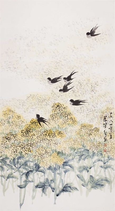 2。張肇銘《燕子油菜花》 中國畫 150cm×82cm 1964年 湖北美術館藏