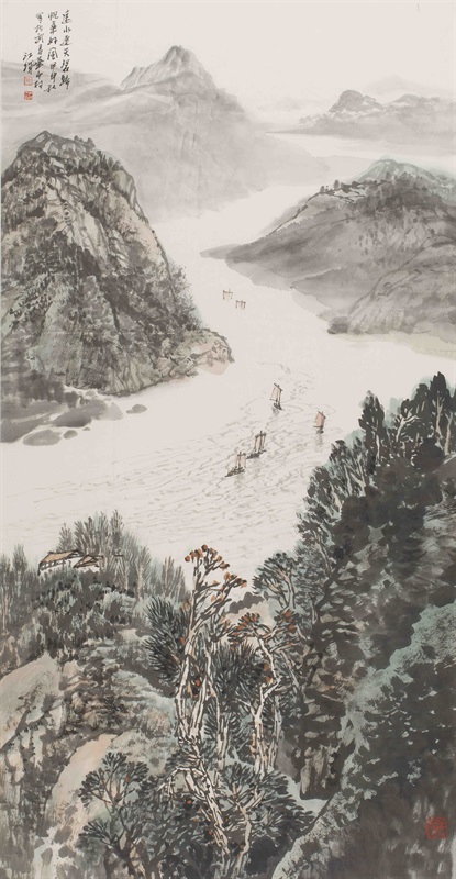 10。施江城《遠水連天碧》中國畫 128cm×67cm 2004年 湖北美術館藏