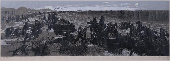 23。藍玉田《月夜運肥》版畫34cm×101cm 1958年 湖北美術館藏