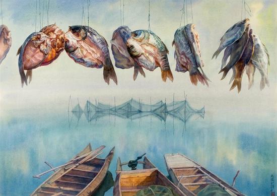 35。白統緒《臘月》水彩 65.5cm×92cm 1994年 湖北美術館藏