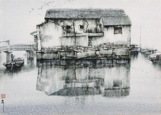 36。劉壽祥《老房子》紙上水彩 53cm×74cm 1990年代 湖北美術館藏
