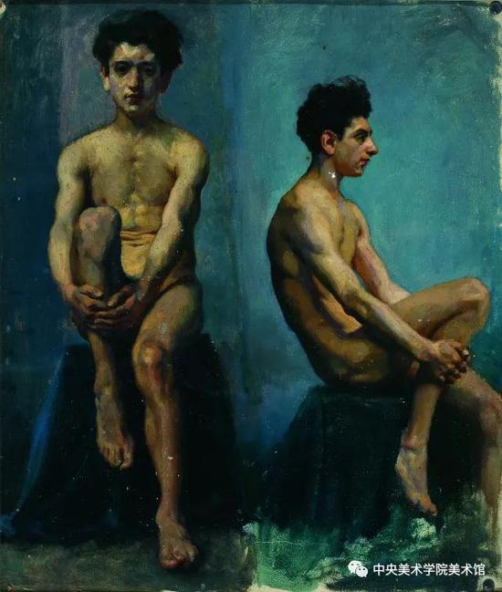 徐悲鴻  男人體正側面速寫  布面油彩   52×44cm   1924 中央美院美術館藏
