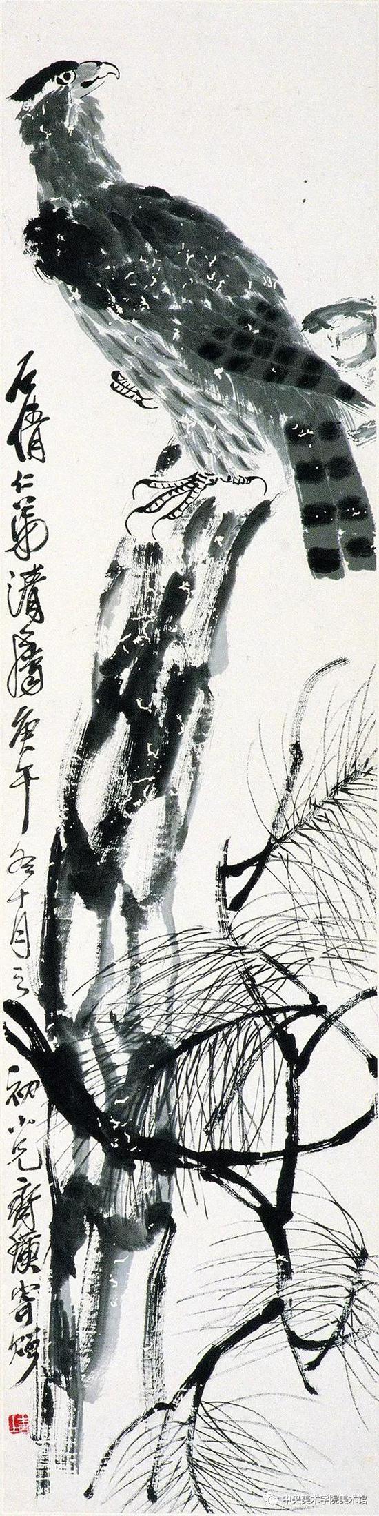 齊白石  松鷹  紙本墨筆  137×35cm  1930  中央美院美術館藏