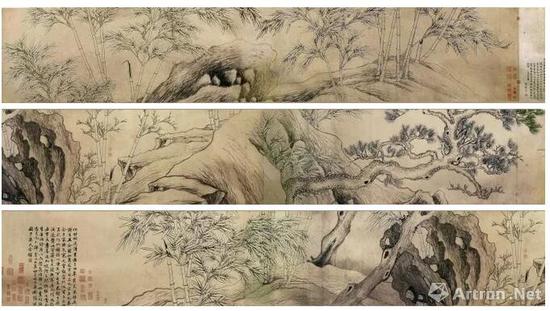 元 張遜 雙鉤竹石圖卷（局部） 紙本水墨雙鉤 43.4x668cm 北京故宮博物院藏