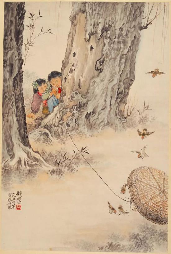 錢松喦 《捕雀》 69.5×46cm 1956年