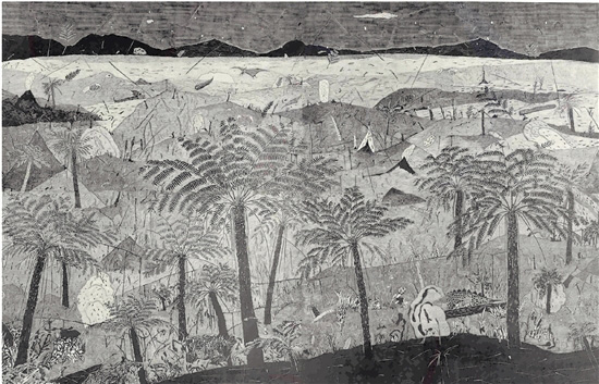 吳建棠 朱劍坤 蕨類活化石桫欏 200×308cm 版畫