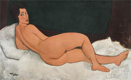 意大利畫家亞美迪歐·莫迪瑞安尼（1884~1920）1917年作《向左側臥的裸女》油畫（2018年紐約蘇富比1.57億美元成交）