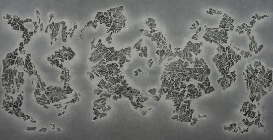 仇德樹，裂變 - 生命之一，222×430cm，宣紙、丙烯、墨、畫布，2016-2018