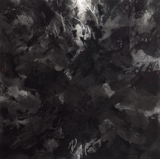 陸春濤，荷塘·2016No.010，123×122.5，紙本水墨設色，2016