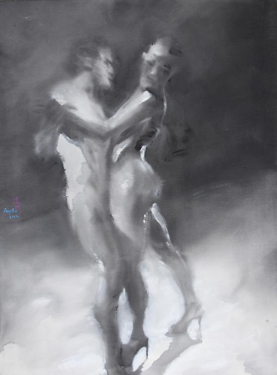 馮斌，黑白探戈之二，136×100cm，丙烯、亞麻布，2012