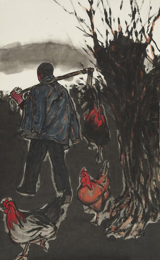 邢慶仁，柳林，134×83cm，紙本水墨設色，2017
