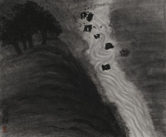 朱雅梅，山行系列之四，27×32cm，紙本水墨設色，2017