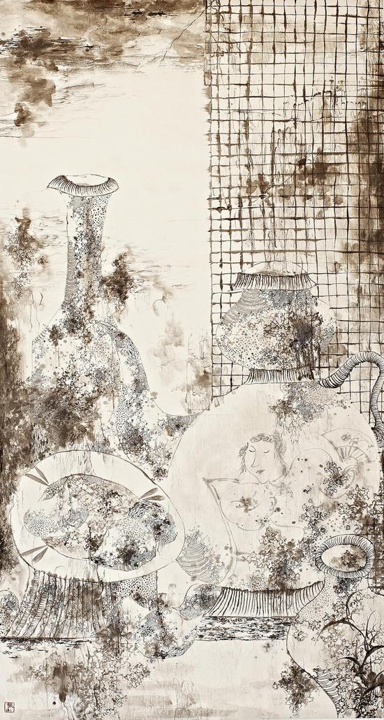 張衛，溢之四，190×98cm，紙本水墨，2013
