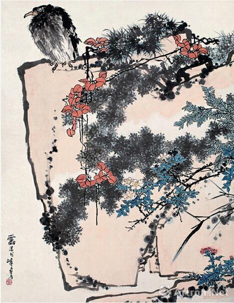 ▲潘天壽 《鷹石山花圖》