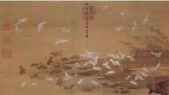 ▲  明宣宗 《秋塘群鷺圖》