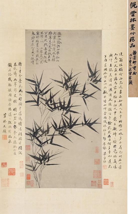 倪瓚《墨竹圖》1364年作  立軸 水墨紙本 66.5×32cm