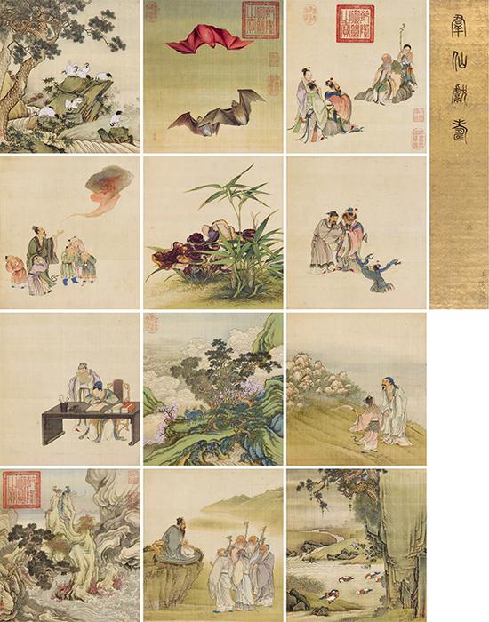 清代宮廷畫家合繪《壽意圖冊(cè)》冊(cè)頁 （十二開） 32×29cm×12
