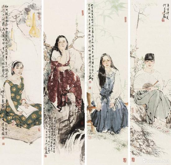 6 何家英 2010年作 人物四屏 鏡心 RMB 2,800,000-3,800,000