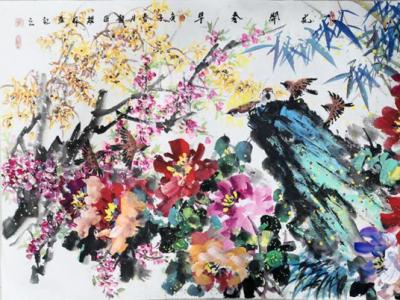 以彩為墨 艷麗芳華——趙巨耀畫作參展成功美術館“墨彩汗流香 勞動入畫境·全國名家書畫藝術展”