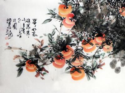 累累柿子黃 筆筆墨韻濃——路民花鳥畫參展“不忘初心?砥礪奮進”成功美術館全國名家書畫展  