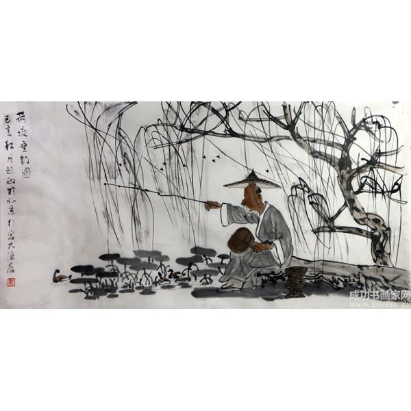 《荷塘垂釣圖》